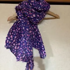 美品　青系　豹柄　布　春夏薄手　ストール　ダメージ風　Y2K 平成ギャル