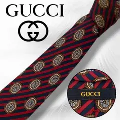 【美品✨️即日発送‼️】GUCCI ネクタイ ネイビー レッド ストライプ シルク