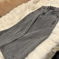 GU グレー ハイウエスト ストレートデニムパンツ