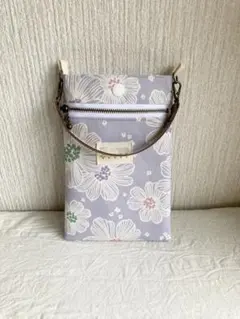 ハンドメイド　スマホポーチ☆北欧花柄・パープル　スマホケース・小物入れ・メガネ入