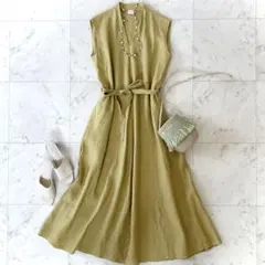 美品✨美品 ドレステリア リネンノースリーブマキシワンピース リボン