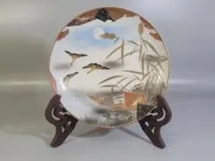 九谷焼 金彩高砂絵 飾り大皿 九谷玉峰作 木製皿立付 合わせ箱 L187