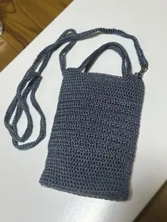 <2> ハンドメイド　スマホショルダー　バッグ　かぎ編み　編み物 ブルー