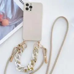 夏のお出かけにぴったり✨肩掛けiPhoneケース ショルダーケース　アイボリー