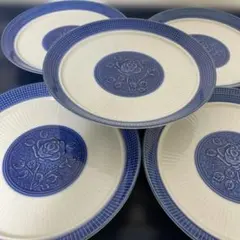 有田烧青と白のローズデザイン皿セット