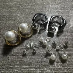 パールと金属のスタッドピアス5個セット