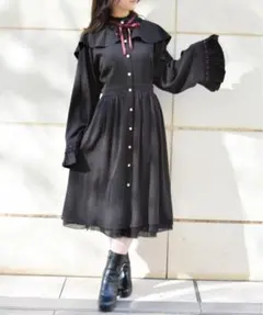 Jane Maple ジェーンマープル◇ペンシルストライプレースカラーOP 灰
