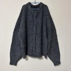 ダークグレー ボタン付きブークレカーディガン 長袖