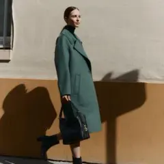 グリーン ロングコート カシミヤ混合
