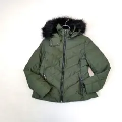 【ZARA/ザラ】裏ボアダウンジャケット『L』オリーブ　フード、ファー取外可
