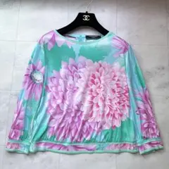 美品✨近年 レオナール 花柄 トリム ハイネック カットソー 大きい