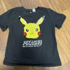 ピカチュウ スパンコール Tシャツ 黒