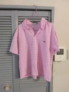 レア★CHEMISE LACOSTEラコステ★ボーダーメンズポロシャツSピンクのサムネイル