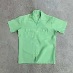 70s Hilton ボーリングシャツ リネン オープンカラー アメカジ女子 緑 