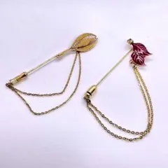 2点セット 葉デザイン ピンブローチ レトロ