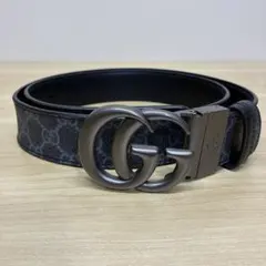 GUCCI グッチ　ベルト　GGマーモント　GG柄　ダークグレー　ブラック