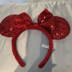 赤いスパンコール ミッキー耳カチューシャ