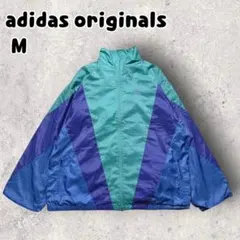 80s adidas アディダス トレフォイルロゴ ナイロンジャケット Mブルー