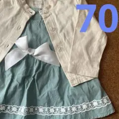 薄手カーディガン ワンピース ロンパース　リボン　刺繍　セット　綿100%