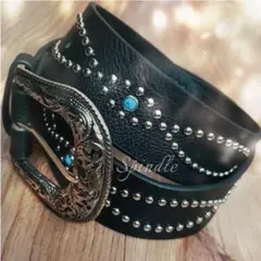 緊急セール メンズ ベルト スタッズ ウエスタン ターコイズ ブラック 新品