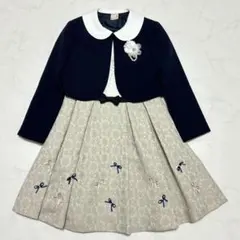 petit main ジャガードリボンワンピース＆衿つきジャケットセット 120