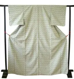 美品 真綿紬 生成り色 鼠色 格子柄 正絹 未使用 ＜TT871＞