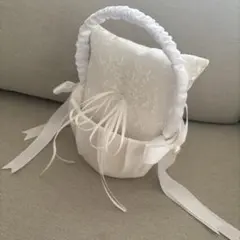 結婚式　リングピロー　バスケット　白　サテン　レース