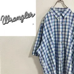 【さわやか】Wrangleqr ラングラー　半袖シャツ　チェック　水色　XXL