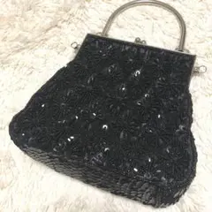 SALE❤️ヴィンテージ　ビーズのーバッグ　黒の煌めき