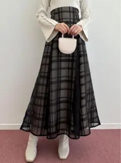新品 GRL チェック柄シアーフレアスカート[tu1082]