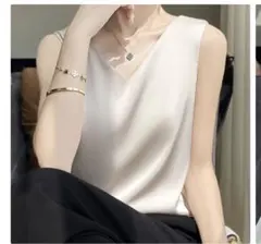 ベージュ Vネック ノースリーブ シャツ