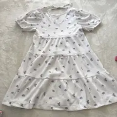 極美品★H&M ラベンダー×ホワイト花柄　ティアードミニワンピースチュニックM