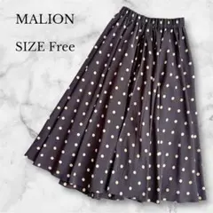 マリオン フレアスカート ブラック ドット柄 Aライン 春夏 ウエストゴム