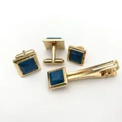 【美品】ターコイズ調 カフス＆ネクタイピン セット ゴールド メンズ