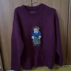 SHEIN バーガンディ 刺繍 クマ ニット セーター