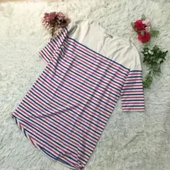 ☆ 美品(ビームスハート) Tシャツ  多色ボーダー 腕ロゴあり L相当