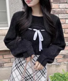 【新品未開封】INGNI フェザーリブデコルテオープンリボンニット ブラック