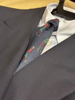 【イタリア製】Dunhill ゴルフプレイヤー柄 ネイビー シルクネクタイ