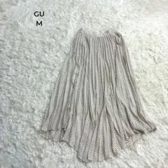 GU プリーツスカート ロング 小花柄 M アイボリー ウエストゴム