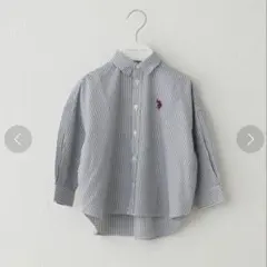 【ユーエスポロアッスン】刺繍ストライプオーバーシャツ　100cm キッズ