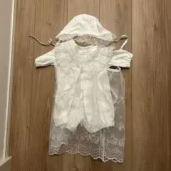 ホワイトベビードレス（帽子付き）