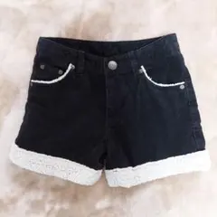 ブラックコーデュロイ ショートパンツ ボア付き
