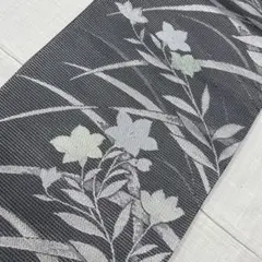 【夏【袋帯】波に花模様 黒色 略礼装 和装着物 正絹 付下げ訪問着に＊2FB4 夏【袋帯】波に花模様 黒色 略礼装 和装着物 正絹 付下げ訪問着に
