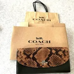 coachコーチ蛇柄 パイソングリーンカラー レディース長財布　袋、箱3点セット