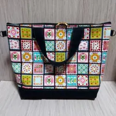 【レトロポップ柄のトートバッグ】カラフル&黒《ハンドメイド》