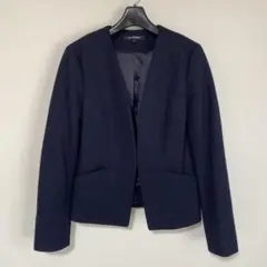 ロートレアモン Vカラー 濃紺 ノーカラー ジャケット 38 ウール混 DMW