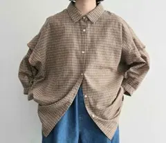 SM2 肩フリル切替シャツ　オレンジ　F