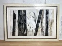真作保証 / 松川孝子 / サイン有り 和紙 水彩画 / 森 風景 /大判 大型