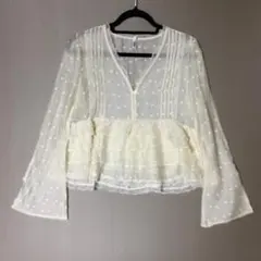 fashion CLASSIC 長袖 シアー ブラウス アイボリー 花柄
