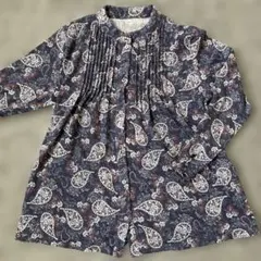 花柄プリーツ長袖シャツ ネイビー系